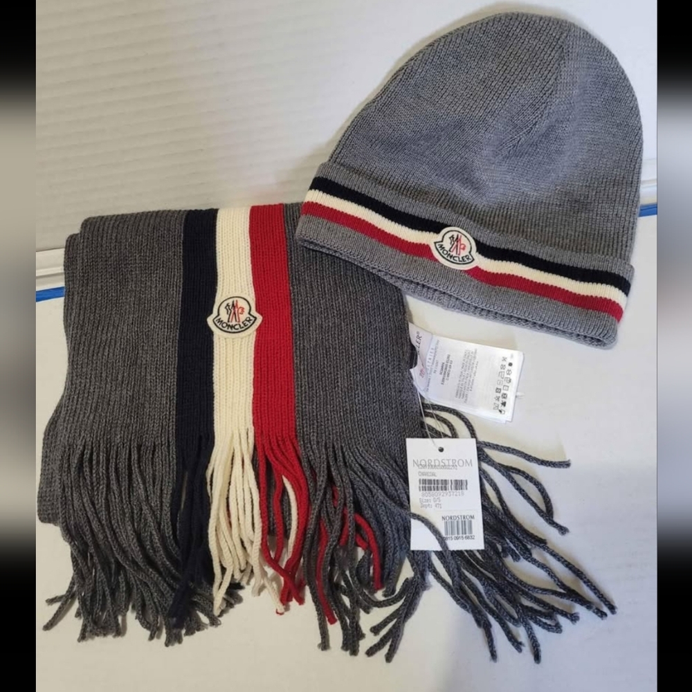 Moncler Charchoal "NWTS" Scarf & Gently Used Beenie Hat (Nordstrom)